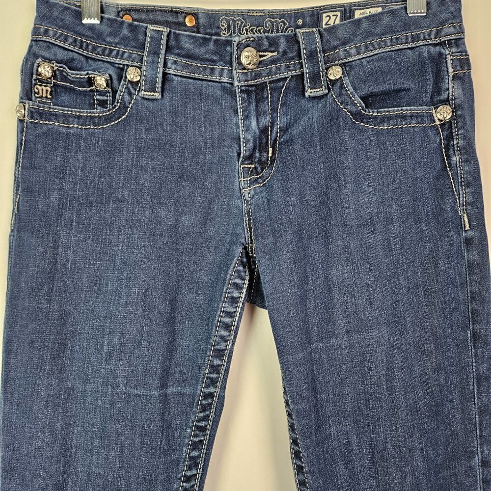 Miss Me Mid-Rise Easy Skinny Fleur De Lis Embellished Pocket Jean 27 JE8295ESR - Picture 3 of 12